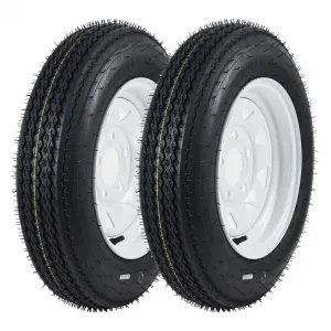 4.80-12 Trailer Tire and Wheel Assembly, Heavy-Duty Load Range C, 12 Inch White Modular Wheel for Utility Boat Camper Trailers, Set of 2