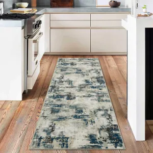 Area Rug Washable Non-Shedding Abstract Rug Soft Non-Slip for Living Room Dining Room Indoor Playroom 2x6Ft Blue Green