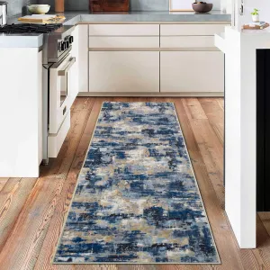 Area Rug Washable Non-Shedding Abstract Rug Soft Non-Slip Rug for Living Room Dining Room Indoor Playroom Dark Blue 2x6Ft