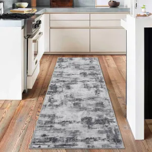 Abstract Area Rug Washable Non-Shedding Soft Low Pile Non-Slip TPR Rubber Backing Grey 2x6Ft Living Room Dining Room Playroom