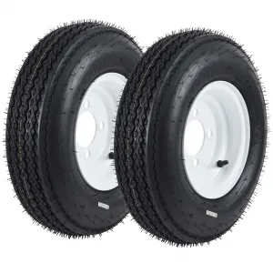 4.80-8 Trailer Tire and Wheel Assembly, Heavy-Duty Load Range C 6PR, 8 Inch White Modular Wheel for Utility Boat Camper Trailers, Set of 2