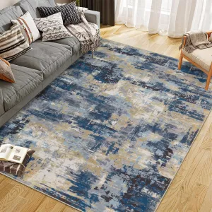 Washable Non-Shedding Abstract Area Rug Soft Non-Slip Rug for Living Room Dining Room Indoor Playroom Dark Blue 9x12Ft