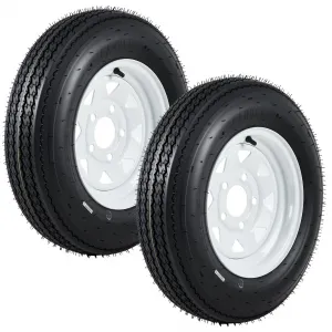 5.30-12 Trailer Tire and Wheel Assembly, Heavy-Duty Load Range C 6PR, 12 Inch White Modular Wheel for Utility Boat Camper Trailers, Set of 2