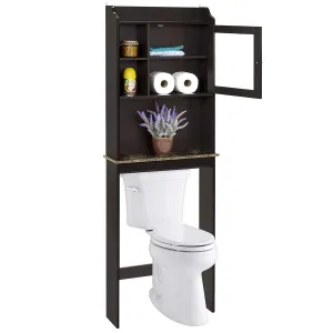 Bathroom Cabinet Over Toilet With 1 Door And Adjustable Shelves, Space Saver Storage, Espresso