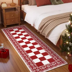 Red 2x6 Runner Rug Washable Non Slip Indoor Christmas Decor Checkered Soft Low Pile Carpet for Kitchen Entryway Living Room Bedroom