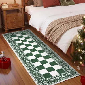 Green 2x6 Runner Rug Washable Non Slip Checkered Soft Low Pile Christmas Rug for Kitchen Entryway Living Room Bedroom