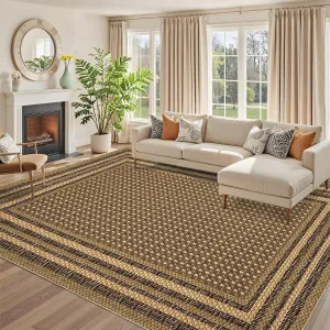 Washable 5x7 Area Rug for Living Room Geometric Bordered Non Slip Bedroom Rug Low Pile Non Shedding Large Under Table Carpet for Dining Room Ultra Thin Floor Rug for Classroom Office