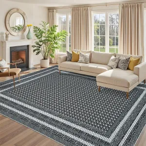 Bedroom Decorative Accessory Contemporary Low Pile Printed Area Rug for Living Room Modern Soft Thin Washable Non Slip Foldable Carpet 8x10ft Grey