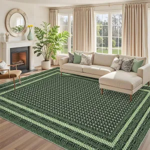 Bedroom Decorative Accessory Green Contemporary Low Pile Printed Area Rug for Living Room Modern Soft Thin Washable Non Slip Foldable Carpet 9x12ft