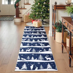 Blue 2x6 Runner Rug Washable Indoor Non Slip Carpet Soft Low Pile Christmas Rug for Home Decor Kitchen Entryway Living Room Bedroom
