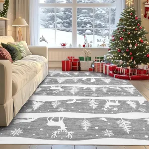 Grey 5x7 Area Rugs Christmas-Themed Washable Soft Low Pile Non Slip Indoor Carpet for Living Room Bedroom Dining Room