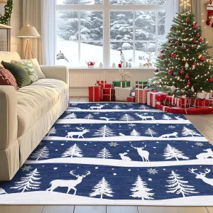 Blue Area Rugs 9x12 Washable Non Slip Soft Low Pile Christmas Rug for Living Room Bedroom Dining Room, Blue