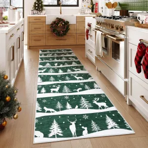 Green 2x6 Runner Rug Washable Christmas-Themed Indoor Non Slip Carpet for Kitchen Entryway Living Room Bedroom