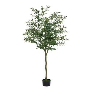 5ft Faux Olive Tree Indoor Tall Artificial Plant with Pot for Living Room Home Office and Store Decor, Green