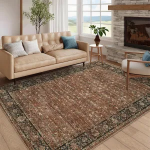 Traditional Home Decor Bordered Kitchen Area Rug Non Shedding Brown 10x13 Easy to Clean Carpet