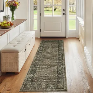 Traditional Home Decor Bordered Bedroom Area Rug Non Slip Camel Low Pile 2x6 Entrance Runner Rug