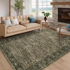 Camel Room Decor Area Rug Vintage Soft Printed Carpet Washable Non Slip 8x10ft Retro Striped Floor Mat