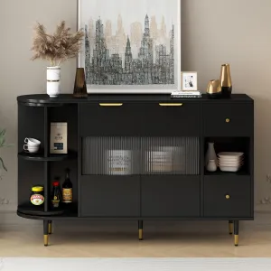 Rotating Storage Cabinet With 2 Drawers 2 Doors Built-in Shelves 2-Layer Turntable Metal Legs For Living Room Hallway Balcony Study Black