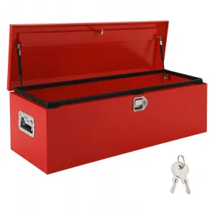 Truck Bed Tool Box - 48"x15"x15" Heavy-Duty Steel Storage Organizer with Gas Strut Lid, Waterproof Design, and Orange Peel Finish for Pickup, RV, and Trailer, Red