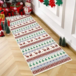 Christmas Multicolor Runner Rug 2x8 Washable Hallway Carpet for Living Room Snowflake Holiday Decor Accent Rug Non Slip Low Pile Decorative Carpet Xmas Boho Bedroom Bathroom Kitchen