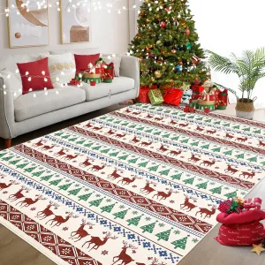 Christmas Multicolor 8x10 Area Rug Washable Living Room Carpet Snowflake Holiday Decor Bedroom Rug Decorative Xmas Boho Non Slip Soft Low Pile Boho Carpet Dining Room Office Playroom