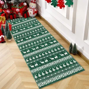 Christmas Hallway Runner Rug 2x6 Non-Slip Low Pile Washable Rubber Backing Festive Geometric Pattern Bedroom Living Room