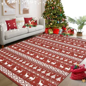 Christmas Red Area Rug 4x6 Washable Snowflake Holiday Decor Office Carpet Xmas Non Slip Decorative Low Pile Boho Mat for Bedroom Entrance Dining Room Kitchen Festival Xmas for Farmhouse