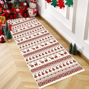 Christmas Red&White Hallway Runner Rug 2x6 Washable Hallway Carpet Snowflake Holiday Decor Accent Rug Boho Non Slip Low Pile Decorative Carpet Xmas Bedroom Bathroom Kitchen Living Room