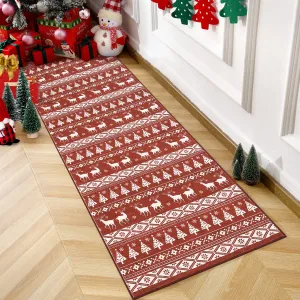 Christmas Red Hallway Runner Rug 2x6 Washable Hallway Carpet Snowflake Holiday Decor Accent Rug Boho Non Slip Low Pile Decorative Carpet Xmas Bedroom Bathroom Kitchen Living Room