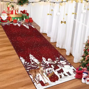 Christmas Red Washable Runner Rug 2x8 Entryway Runner Rug Non Slip Christmas Low Pile Santa Claus Xmas Kitchen Runners Indoor Soft Foldable Carpet for Hallway Bedside Laundry Kitchen