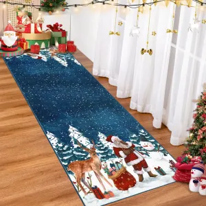 Christmas Runner Rug Low Pile Non-Slip TPE Backing Foldable Soft Carpet for Entryway Hallway Kitchen Indoor