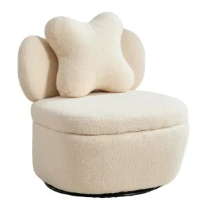 360° Swivel Armchair with Storage, Teddy Velvet Accent Chair with Pillow, Ergonomic Design, 300 Lbs Capacity, Easy Assembly, Modern Lounge Chair for Living Room, Bedroom & Office, Camel