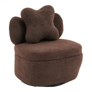360° Swivel Armchair with Storage, Teddy Velvet Accent Chair with Pillow, Ergonomic Design, 300 Lbs Capacity, Easy Assembly, Modern Lounge Chair for Living Room, Bedroom & Office, Brown
