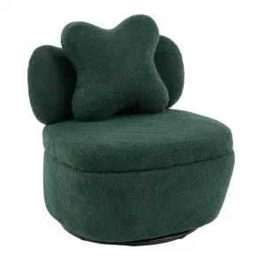 360° Swivel Armchair with Storage, Teddy Velvet Accent Chair with Pillow, Ergonomic Design, 300 Lbs Capacity, Easy Assembly, Modern Lounge Chair for Living Room, Bedroom & Office, Green