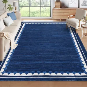 Washable 8x10 Rug Low Pile Non-Slip Polyester Soft Stain-Resistant Modern Scalloped Border Living Room Bedroom
