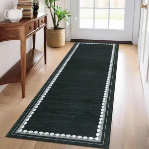 Washable Scalloped 2x6 Runner Rug - Non-Slip, Stain Resistant - Polyester Low Pile - Machine Washable, Durable - Hallway, Kitchen, Entryway