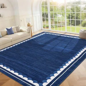 9x12 Area Rug Washable Non-Slip Low Pile Polyester Modern Scalloped Border Living Room Bedroom Dining Room