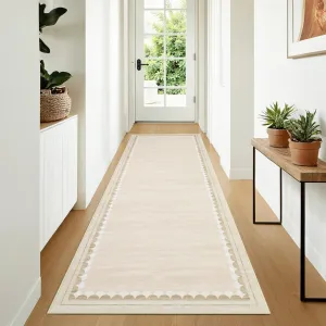 Scalloped Runner Rug 2x6 Washable Non-Slip Polyester Low Pile Stain Resistant Modern Border Hallway Bathroom Kitchen