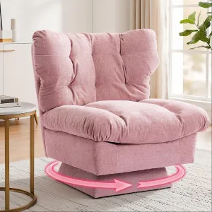 Oversized Chenille Swivel Accent Chair, 360° Rotating Armchair with Deep Seat, Thick Cushion & 300lb Capacity, Comfy Modern Reading Sofa Chair for Living Room, Bedroom, Office, Pink