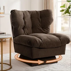 Modern Chenille Swivel Armchair, 360° Rotating Oversized Reading Chair with Deep Seat, Thick Cushion & 300lb Capacity, Ideal for Living Room, Bedroom or Home Office, Brown