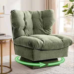 Modern Chenille Swivel Armchair, 360° Rotating Oversized Reading Chair with Deep Seat, Thick Cushion & 300lb Capacity, Ideal for Living Room, Bedroom or Home Office, Green