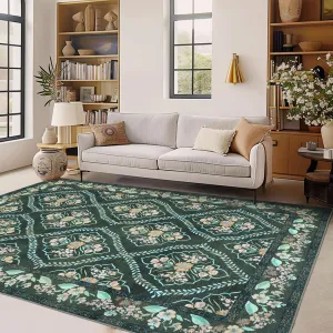 Machine Washable Non Slip Low Pile Rug Large Indoor Carpet Retro Distressed for Bedroom Living Room Dorm