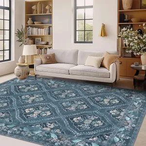 Machine Washable Rug Non Slip Non Shedding Large Indoor Carpet Retro Distressed Low Pile Floor Cover for Bedroom Living Room Dorm