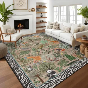 Brown Indoor Vintage Room Decor Rugs for Living Room, Bedroom, Office - Washable, Low Pile, Non-Slip, Foldable Floor Mat 8x10ft