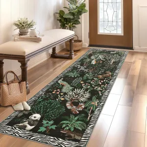 Indoor Vintage Room Decor Rugs Washable Low Pile Carpet Non Slip Foldable Floor Mat for Living Room Bedroom Office 2x6ft Black
