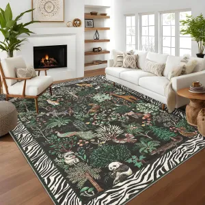 Indoor Vintage Room Decor Rug Washable Low Pile Carpet for Living Room Bedroom Office 8x10ft Black