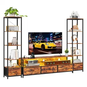 TV Stand with Storage for TVs Up to 70", TV Entertainment Center with 2 Open 5-Tier Bookshelf, Modern LED TV Console Cabinet with 5 Fabric Drawers & Power Outlets, for Living Room Bedroom