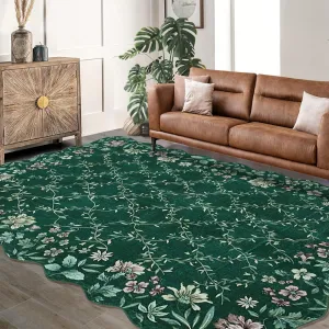 Floral Irregular Edge Carpet Non Slip Washable Boho Vintage Entry Rug Green 10x13ft