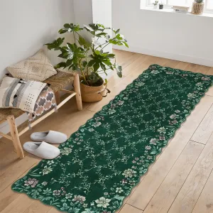 Floral Irregular Edge Carpet Non Slip Washable Boho Vintage Entry Rug Green 2x6ft Indoor Low Pile