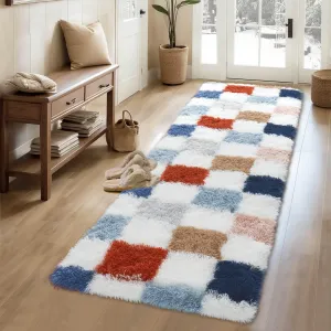 Checkered Runner Rug 2x6 Shaggy Rainbow Rugs for Bedroom,Modern Shag Rug Super Soft Runner Carpet Washable Plush Fuzzy Rugs for Living Room Bedside Sofa Home Dorm Decor Aesthetic